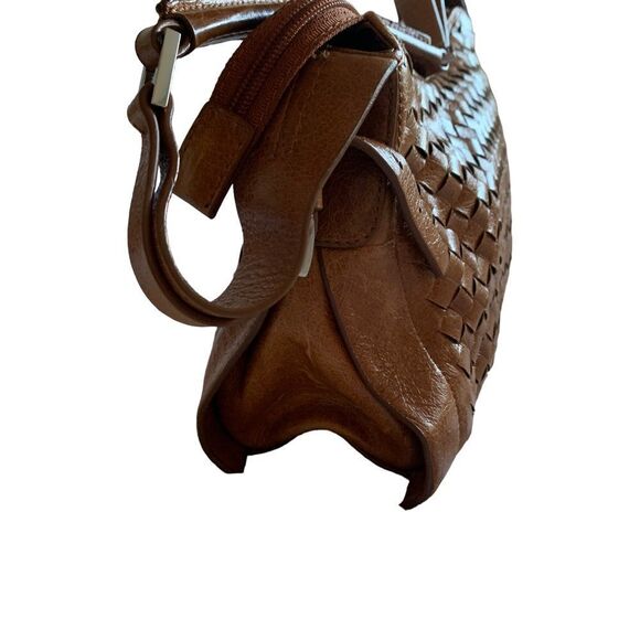 Woven Camel Cognac Color Genuine Leather Handbag‎ NWOT Mini Small Purse Bag - Picture 4 of 16